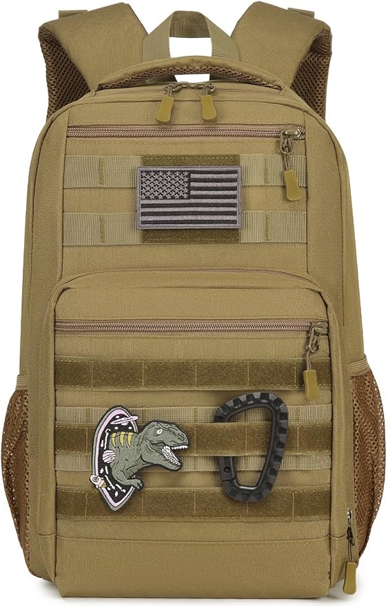 Kids Tactical Backpack Army Molle Bookbag Military Boys Backpack for School, Outdoor, Camping, Brown