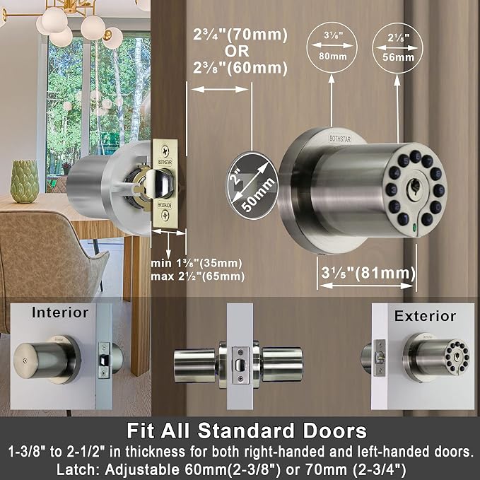 BOTHSTAR Keypad Door Knob with Key,Keyless Entry Door Lock, Code Locks Door Knob, Auto Lock,50 User Code, for Home,Office,Hotel,Bedroom,Garage,Not Deadbolt