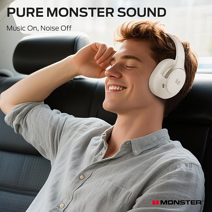 Monster Persona 5th ANC-Wireless Bluetooth Over-Ear Headphones with Microphone, 70H Playtime, Foldable Lightweight Bluetooth 6.0Headphone for Travel/Office(Beige)