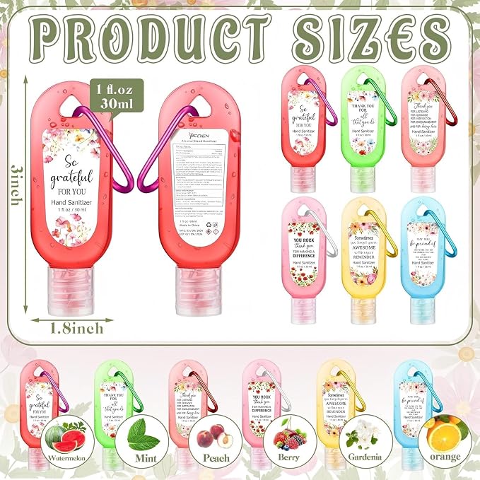 24 Pcs Appreciation Hand Sanitizers Keychain Gift Teacher Appreciation Thank You Mini Travel Size Hand Sanitizer Gel Keychain Bulk for Nurse Cna Gift Grad Teacher Coworker Team Women Staff