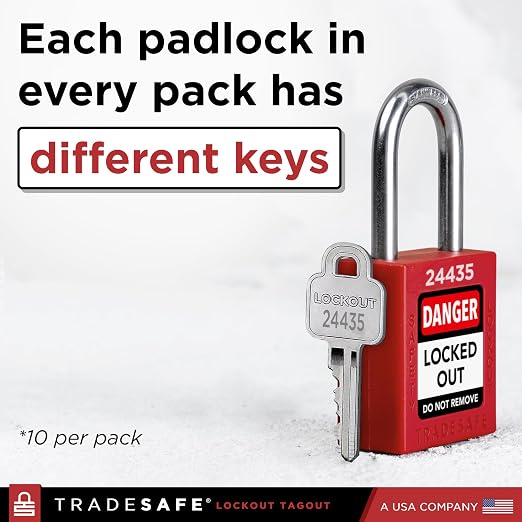 TRADESAFE Lockout Tagout Locks Set - 7 Red Loto Locks, Lockout Locks Keyed Different, 1 Key Per Lock, OSHA Compliant Lock Out Tag Out Padlocks, Safety Padlocks for Electrical Lockout Tag Out Kits