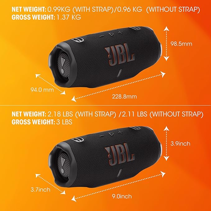 JBL Charge 6 - Portable Waterproof & Drop-Proof Bluetooth Speaker, Bold JBL Pro Sound with AI Sound Boost, 28Hrs of Playtime, Built-in powerbank & Comes with a Sturdy/Removable Carrying Strap (Black)