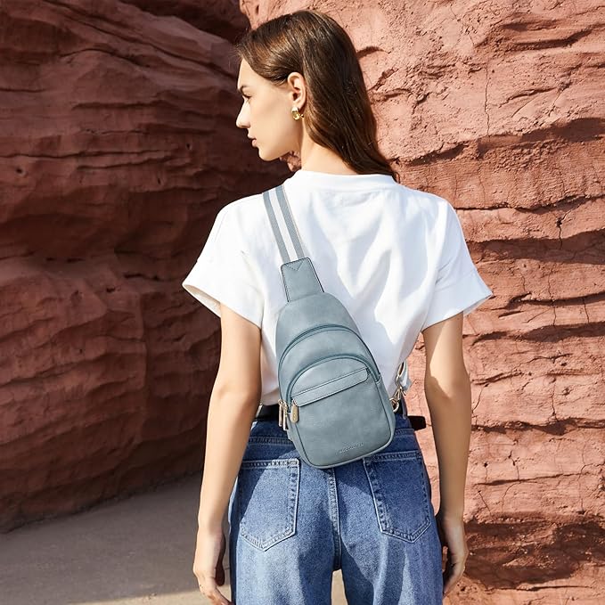 BOSTANTEN Sling Bag for Women Leather Crossbody Bags Fanny Pack Chest Bag for Travel
