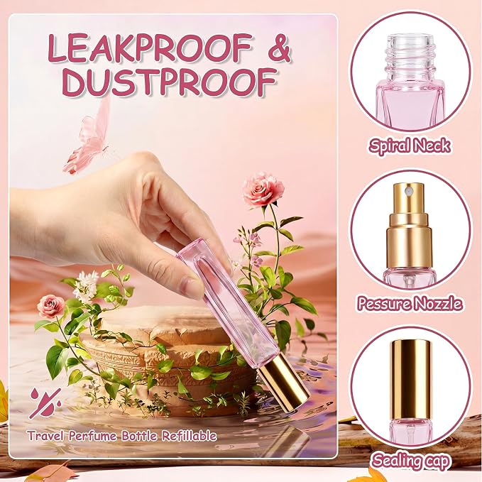36 Pcs Glass Refillable Perfume Bottle Bulk 10ml Portable Travel Perfume Atomizer Refillable Empty Atomizer Sprayer Small Spray Bottles for Cologne Dispenser(Pink, Transparent)