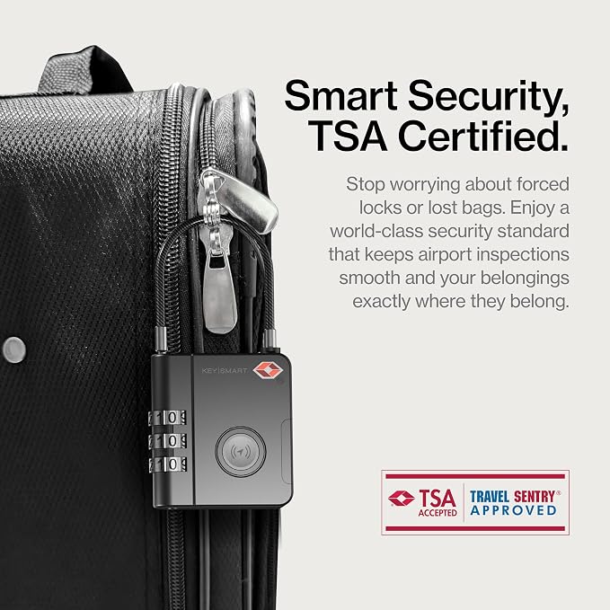 KeySmart SmartLock Tracking Luggage Locks, TSA Locks for Luggage, GPS Tracker, Combination Lock Compatible with Apple Find My App, Best Travel Essentials, Replaceable Non-Rechargeable Battery (5 Pack)