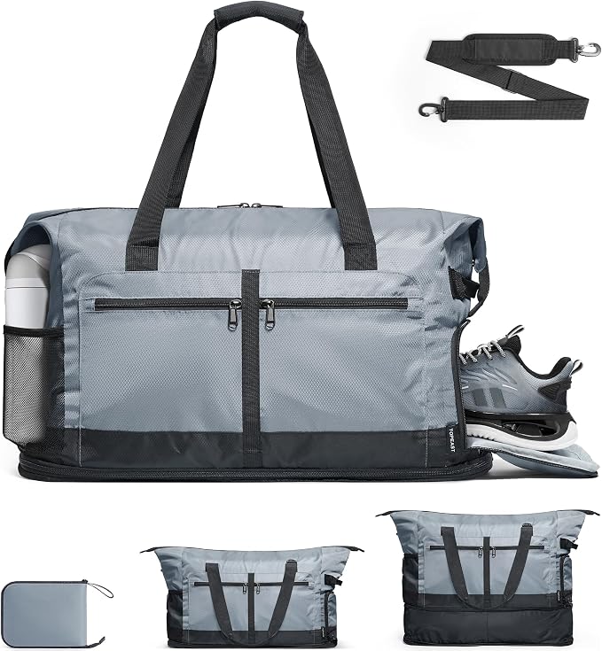 TOPEAST Foldable Travel Bag for Men & Women, 65L Weekender Overnight Duffle Bag for Travel, Expandable Airline Approved Carry-On with Shoe Compartment, Lightweight Personal Item Bag, Water-resistant