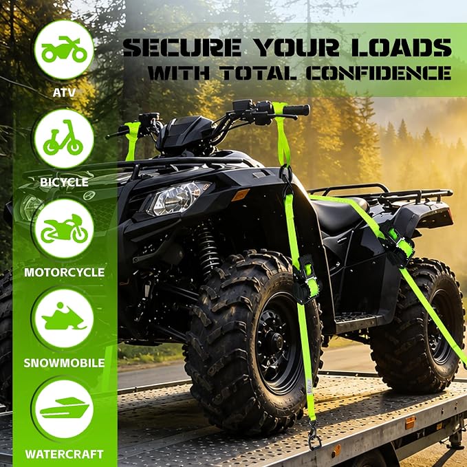 Retractable Ratchet Straps 1" x 13Ft, Heavy Duty Self Retracting Tie Down Straps, 1800lb Break Strength Auto Retract Cargo Straps for Truck, Trailer, Motorcycle, ATV, UTV, (Fluorescent Green, 2 Pack)