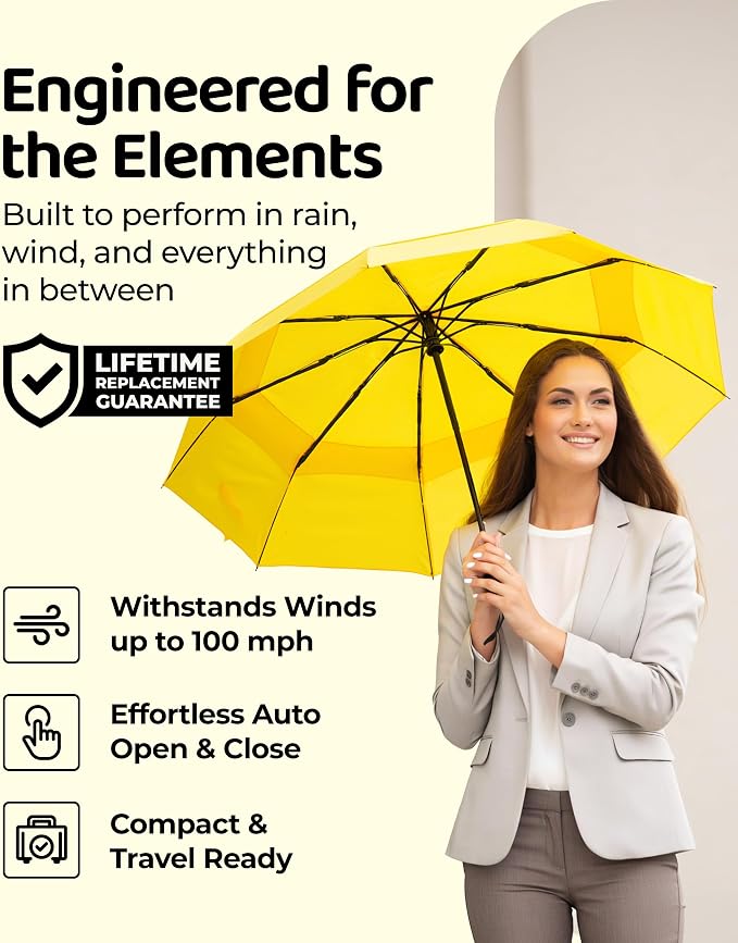 Repel Windproof Travel Umbrella - Compact & Withstands Winds up to 100MPH , Strongest Premium Auto Folding Umbrella for Rain and Sun - Durable, Light & Portable for Women & Men , Fits Backpack & Cars