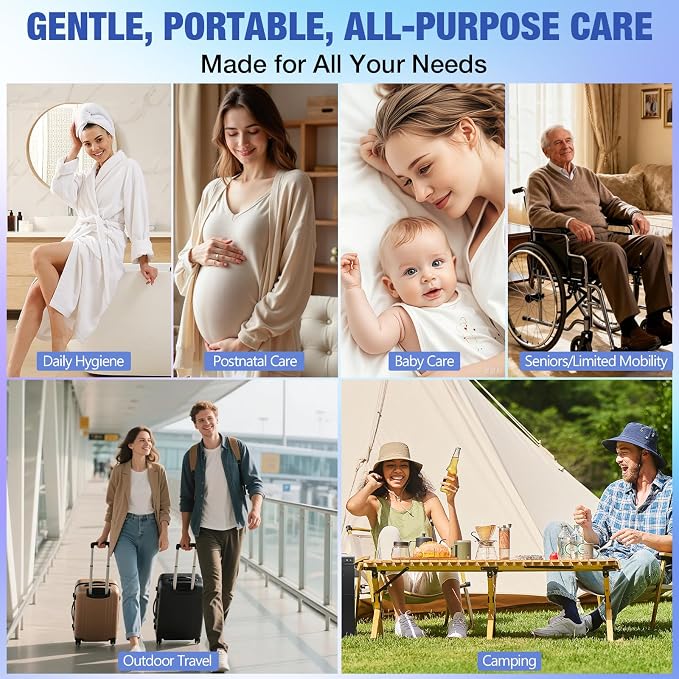 Portable Bidet for Travel, Rechargeable Electric Travel Bidet with LED Display, 3 Water Flow Modes, IPX7 Waterproof, USB-C Personal Hygiene Device for Women, Men & Babies