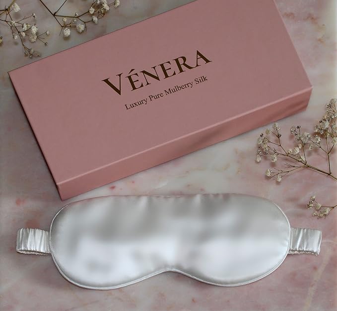 Silk Sleep Mask - 100% Pure 22 Momme Mulberry Silk Eye Sleeping Mask for Women and Men - Blackout Eye Mask for Sleeping (White)