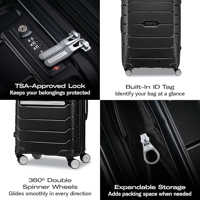 Samsonite Freeform 2-Piece Luggage Set - Carry-On & Large Checked Luggage with Dual Spinner Wheels - Durable Polypropylene Hardshell - TSA Lock, Airline-Approved - Expandable Hard Shell - Light Grey