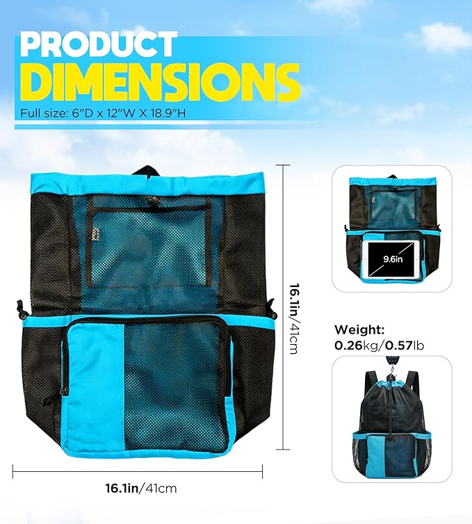 Mesh Swim Bag Drawstring Backpack 20L, Swim bags for Swimmers Equipment & Summer Essentials Mens and Women, Beach Backpack for Swimming Gear, Pool, Gym, and Workout, Dive Snorkel Bags