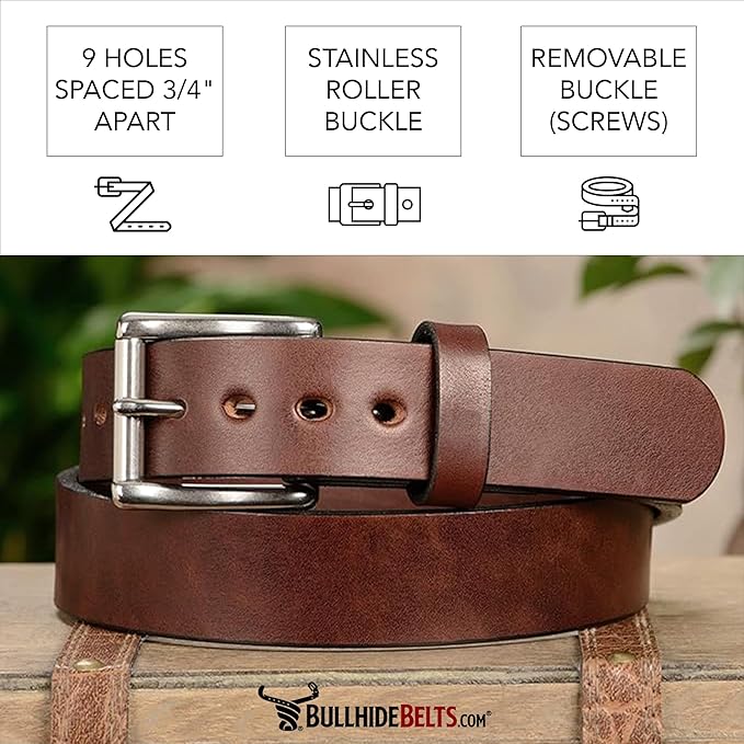 Bullhide Belts, Non Stitched Mens Leather Belt for Work, CCW Carry, 1.50" Wide, USA Made