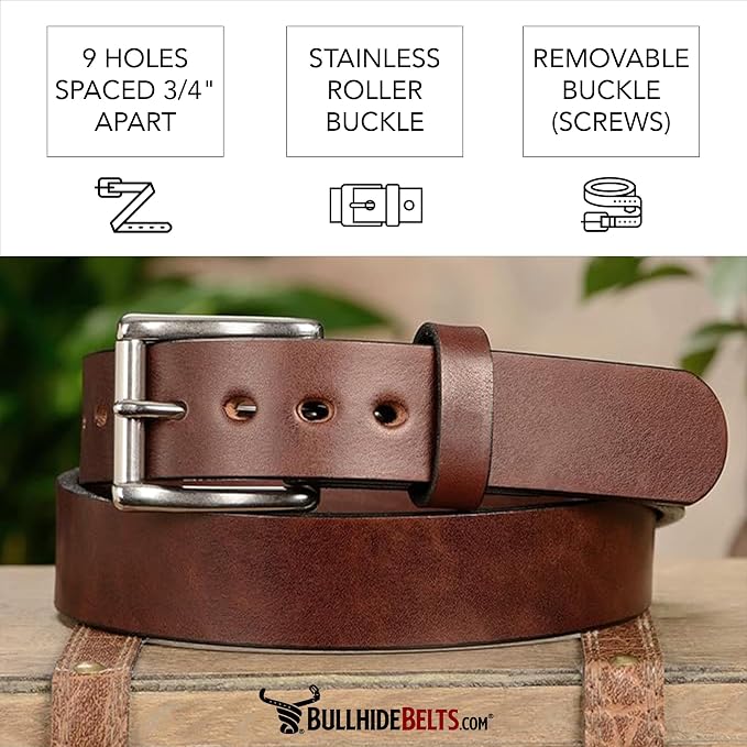Bullhide Belts, Non Stitched Mens Leather Belt for Work, CCW Carry, 1.50" Wide, USA Made