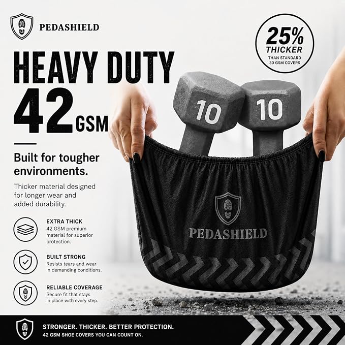 110 Premium Thick Extra Large Disposable Boot & Shoe Covers XL, Non Slip Black Booties, Water Resistant Foot Protectors, Construction Durable 42GSM for Indoors Outdoors, US Men 13, Women 15 | Extra Thick