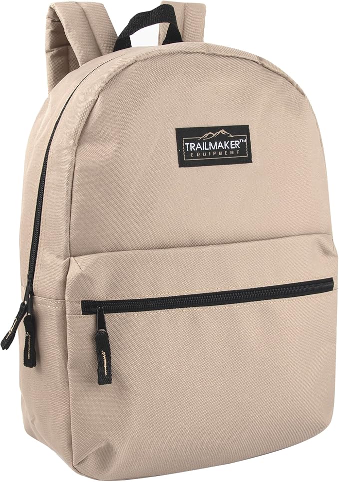 Trail maker Classic 17 inch Backpacks with Adjustable Padded Straps | School Backpacks for Girls, Boys (Khaki)