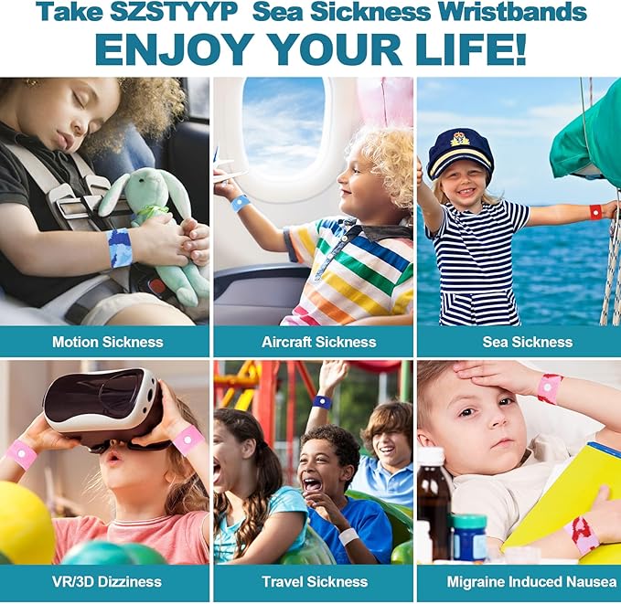 Motion Sickness Bands for Kids Cruise Travel Essentials Anti-Nausea Acupressure Wristband for Morning Car Sea Sickness Wristbands for Kids (Camo Blue/Purple)…