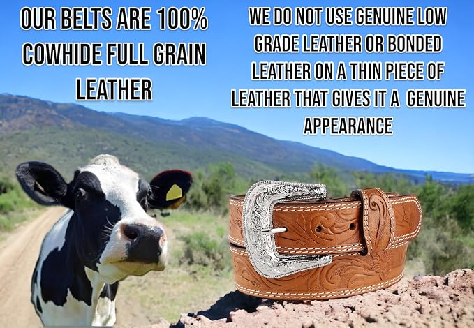 F&L CLASSIC mens Western full grain Leather belt Strap w/Snaps for Interchangeable Buckles, USA,