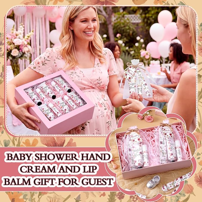 Leelosp 24 Sets Baby in Bloom Wildflower Baby Shower Hand Cream and Lip Balm Gift Bulk Spring Wildflower Travel Size Hand Lotion Lip Balm Nail File Gifts Set Wedding Party Supplies for Guests