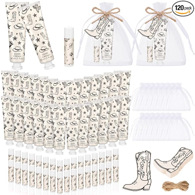 30 Sets Brown Western Baby Shower Party Favors Hand Creams and Lip Balms Gift Bulk for Guests Disco Boots Travel Size Hand Lotion and Lip Balm Gifts for Birthday Bridal Shower