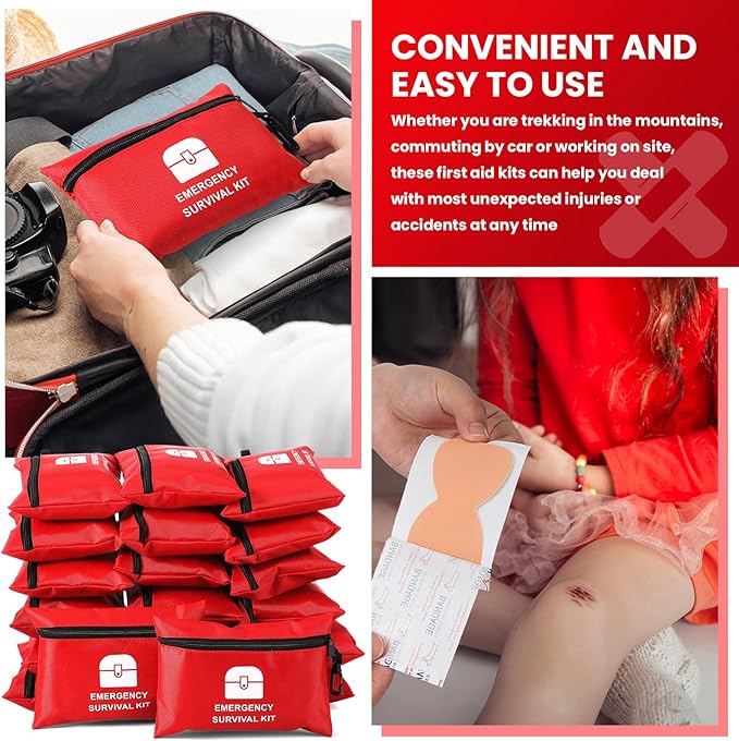 Geiserailie 20 Bags Small First Aid Kits Bulk Mini Travel Size Emergency Individual Zipper Pouch Self Care Package Supplies for Homeless Travel Hiking Sports Outdoor College Dorm Essentials, 1740 Pcs