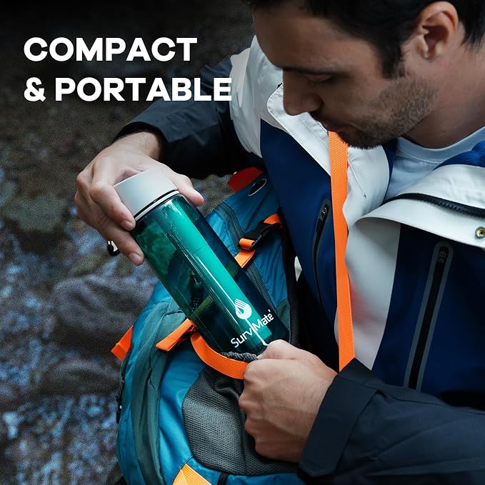 SurviMate 5-Stage 0.01μm Ultra-Filtration Filtered Water Bottle, BPA-Free Material, NSF/ANSI 42 Certified, Portable Water Filter Bottle for Survival, Camping, Hiking, and Emergency Use