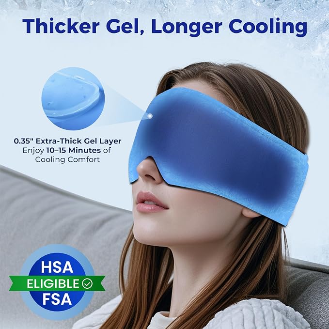 Cooling Gel Eye Mask Sleep: FSA -HSA Eligible, Cold Compress for Puffy Eyes & Migraine Relief - Reusable Gel Weighted Sleeping Mask for Dark Circles & After Surgery, Eye Care,Ice Pack for Eyes, Blue