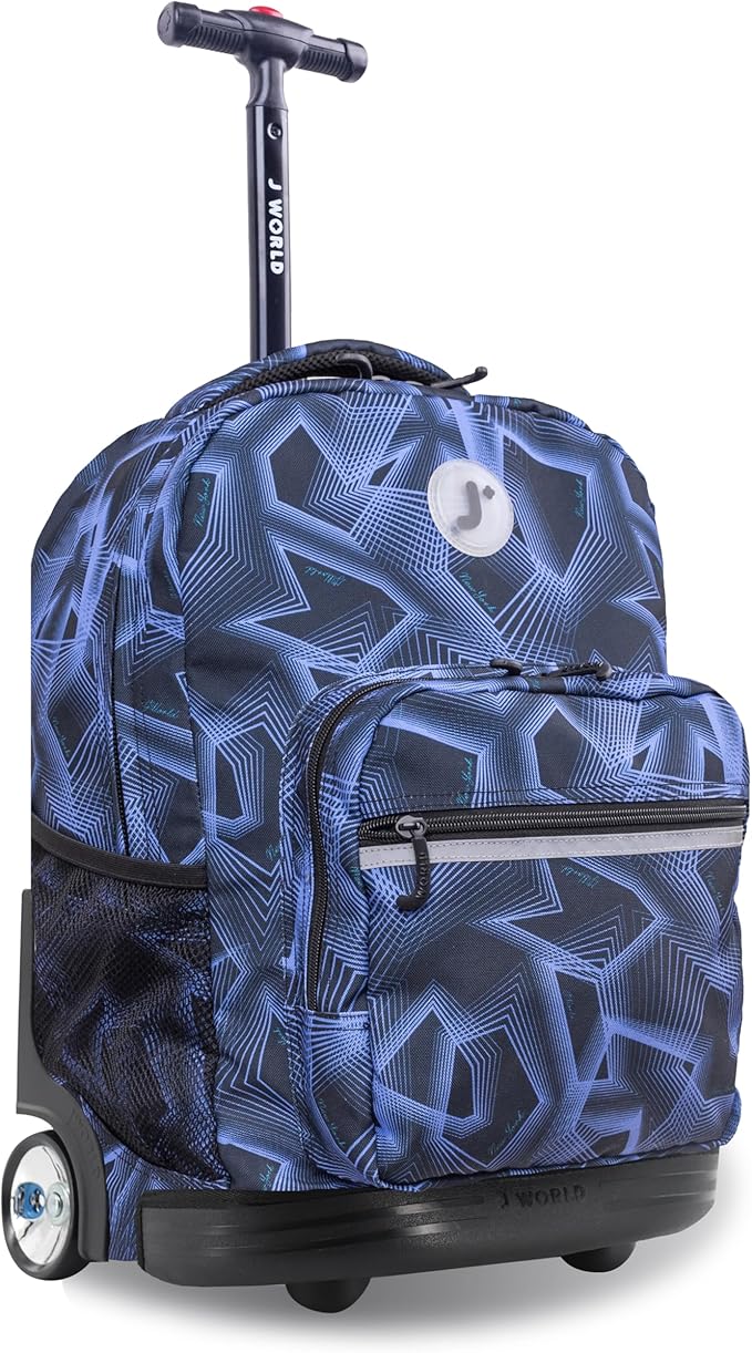 J World Sunrise Kids Rolling Backpack for Girls Boys. Roller Bookbag With Wheels For School, Disco