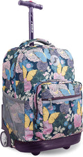 J World Sunrise Kids Rolling Backpack for Girls Boys. Roller Bookbag With Wheels For School, Secret Garden