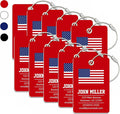 Personalized Luggage Tag with American Flag | 10 Pack | Custom Luggage Tags for Suitcases | Kids Backpack Tag | 4 Color Options & Choose Font, Font Color