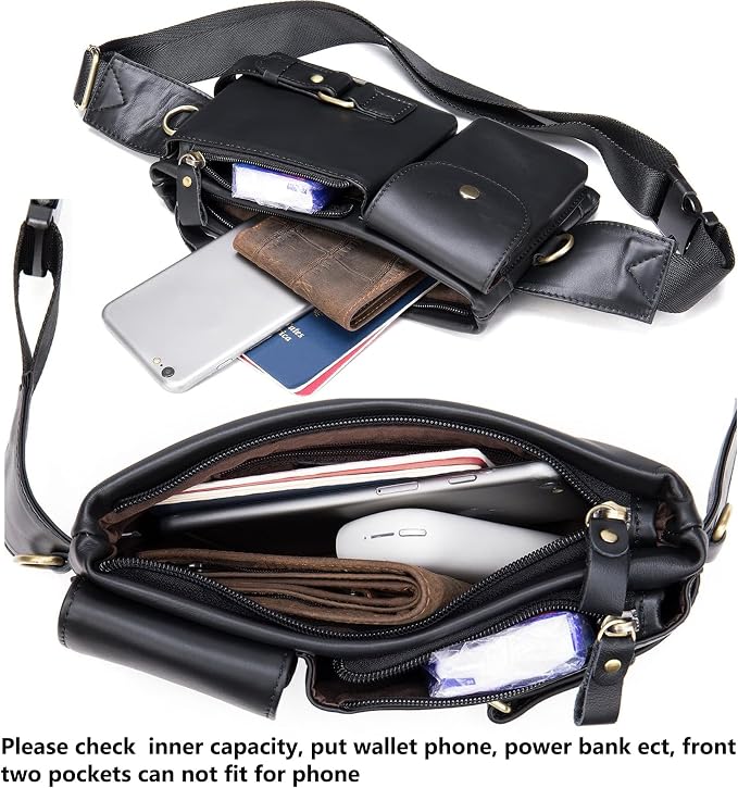 NIUCUNZH Cowhide Waist Fanny Pack-Genuine Leather and Slim with Adjustable Waistband Black