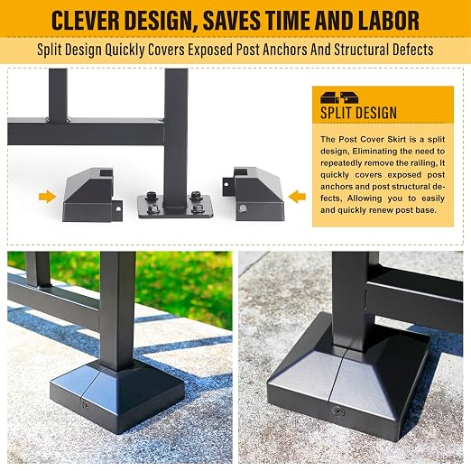Post Base Cover, Split Type Skirt for Indoor/Outdoor Iron Deck Railing Decorative Covers (1Pack-Black)