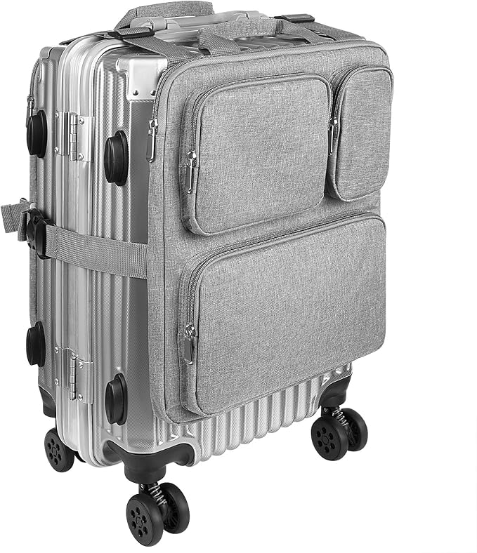 Adjustable Over Luggage Organizer for Hanging Extra Bag, Hands-Free Multi Travel Accessory for Business Trips & Vacations, Fits Most Suitcases & Laptop (Gray-3)