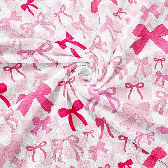 Pink Bow Couch Cover for Pets,White Buffalo Plaid Couch Covers for 2 Cushion Couch Sofa,Cute Dreamy Princess Ribbon Bowknot Sofa Slipcover Kawaii Geometric Bow Tie Throw Couch for Dogs,Kids,71" x 118"