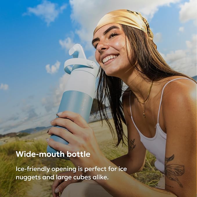 LARQ Swig Top — Insulated Stainless Steel Water Bottle with Straw, Detachable Silicone Handle, Vacuum 24h Cold, BPA-Free Metal Bottle for Gym, Travel, Office, Wide Mouth for Ice — 23 oz, Amalfi Blue