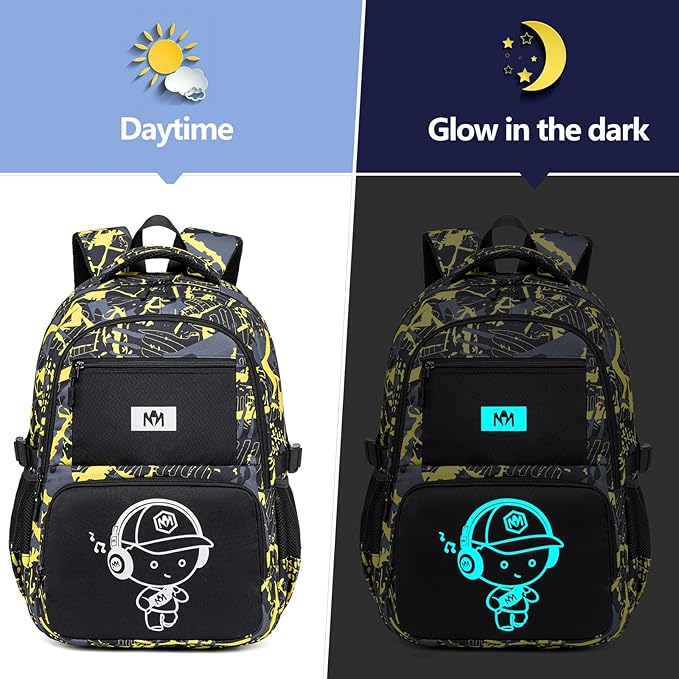 Bluboon Kids Backpack Boys Camo Bookbag Teens Elementary School Bag Daypack Travel Back Pack Middle school (Boy-Yellow camo)