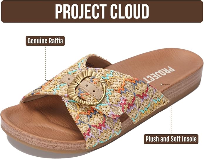 Project Cloud Womens Sandals - Adjustable Buckle Sandals for Women 2026 with Plush Insole - Lightweight & Non Slip Slides for Women Footwear