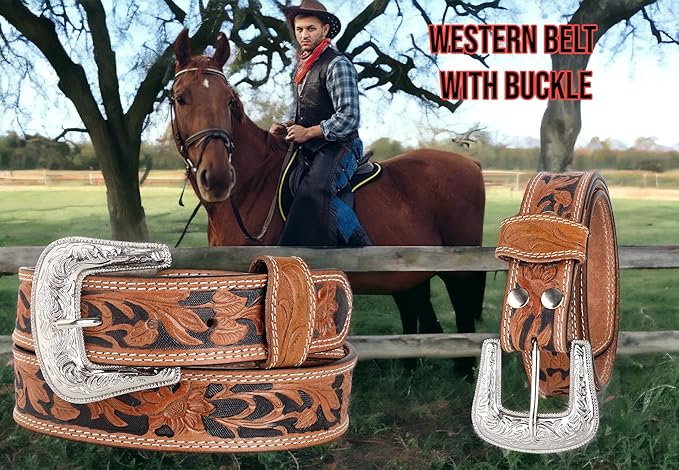 F&L CLASSIC mens Western full grain Leather belt Strap w/Snaps for Interchangeable Buckles, USA,