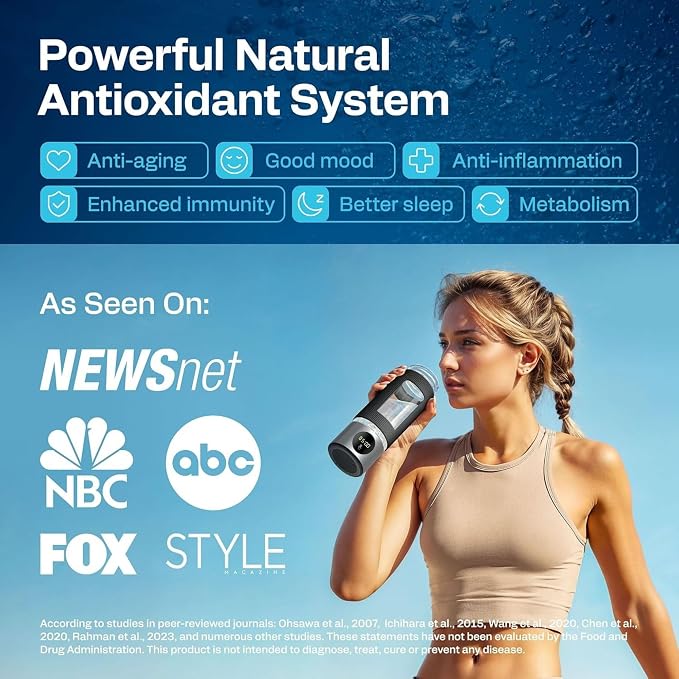 Hydrogen Water Bottle | 16.2 oz (480 ml) Hydrogen Water Generator | 6000 PPB Hydrogenator Machine | SPE/PEM Ionizer Generator (Silver)