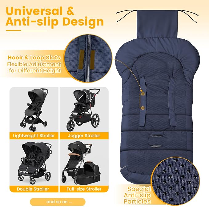 Orzbow Stroller Footmuff Universal - Weather-Proof Bunting Bag for Toddler, Warm Fleece Sleeping Bag for Cold Weather, Easily Attaches to Most Strollers, Baby Boys Girls Winter Essentials, Blue
