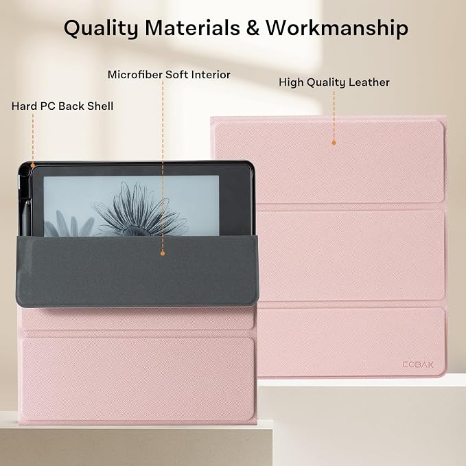 CoBak Case for Tablet Reader - All New PU Leather Cover with Auto Sleep Wake Feature for Tablet Reader 10.2" 2022 & 2024 Released with Pen Holder (not Compatible with Remarkable),Z-Rosegold