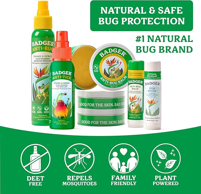 Badger Bug Spray Travel Size, Family Friendly All Natural Mosquito Repellent w/Organic Essential Oils, Smells Great, 3 Hours Effective, Deet-Free, Vegan, Travel Insect Repellent, 2.7 fl oz