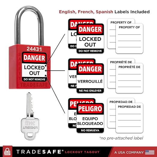 TRADESAFE Lockout Tagout Locks Set - 7 Red Loto Locks, Lockout Locks Keyed Different, 1 Key Per Lock, OSHA Compliant Lock Out Tag Out Padlocks, Safety Padlocks for Electrical Lockout Tag Out Kits