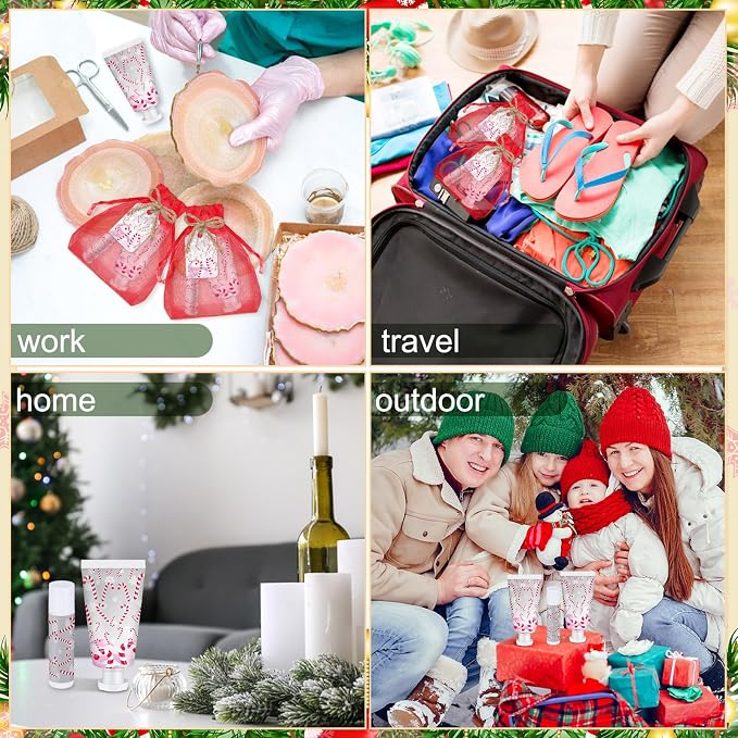 36 Sets Christmas Candy Cane Pattern Hand Cream and Lip Balm Gifts Bulk Candy Apple Hand Lotion for Women Travel Size Xmas Wedding Shower Favors for Guests