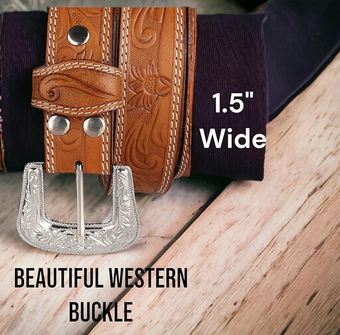 F&L CLASSIC mens Western full grain Leather belt Strap w/Snaps for Interchangeable Buckles, USA,