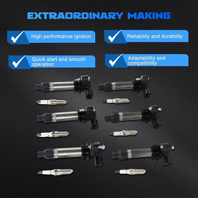 6PCS UF569 Ignition Coils + 6PCS 41-109 Iridium Spark Plugs Ignition Coils Pack Fits for 2012-2020 Impala, 2010-2021 Traverse, 2010-2017 Terrain 3.0L 3.6L, Coil Pack Set Aftermarket Parts