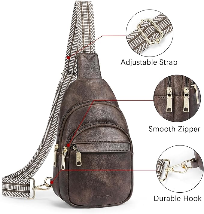 BOSTANTEN Sling Bag for Women Leather Crossbody Bags Fanny Pack Chest Bag for Travel