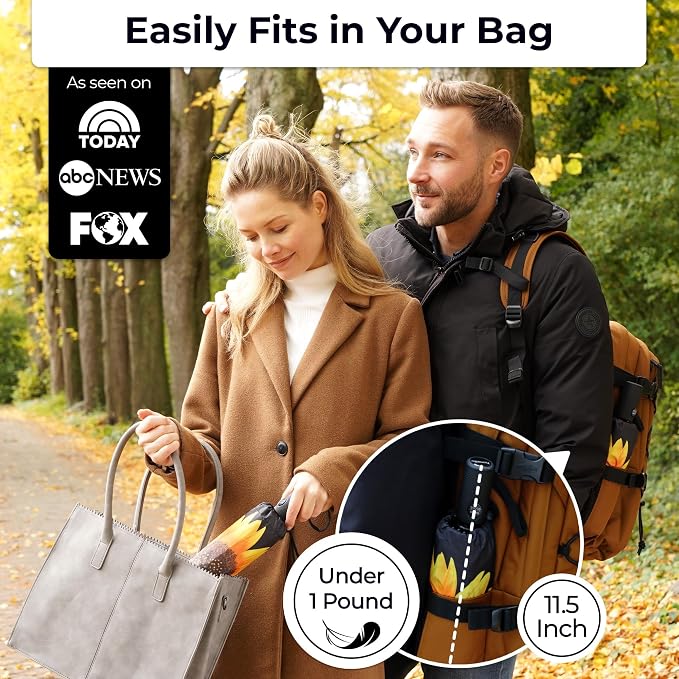 TUMELLA Strongest Windproof Travel Umbrella (Compact, 100MPH Wind-Tested), Light, Portable, One-Handed Use, Automatic Folding Rain Umbrella, Durable, Premium Grip, Fits Car & Backpack