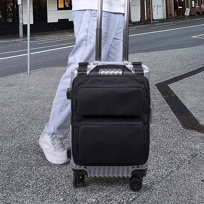 Adjustable Over Luggage Organizer for Hanging Extra Bag, Hands-Free Multi Travel Accessory for Business Trips & Vacations, Fits Most Suitcases & Laptop (Black-2)