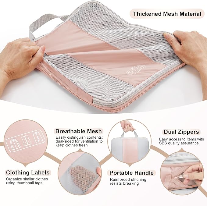 10 Set Compression Packing Cubes for Travel Gifts Mom Women,OlarHike Luggage Clothes Garment Bags for Travelers,Airplane/Cruise/Car Travel Essentials,Compressible Expandable Saver Space Bags(Beige)